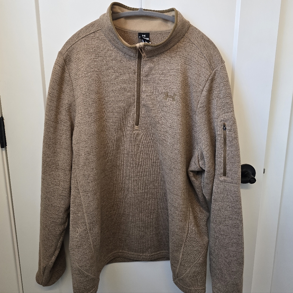 Men's Under Armour UA Quarter Zip Sweater Brown Khaki 2XL